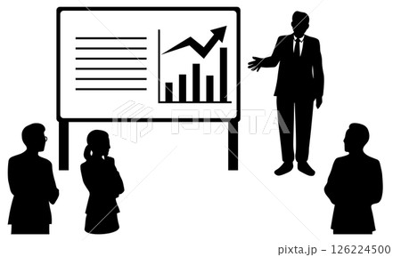 ビジネスマンがプレゼンを行う会議シーンのシルエットイラスト 126224500