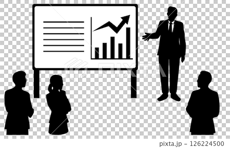 ビジネスマンがプレゼンを行う会議シーンのシルエットイラスト 126224500