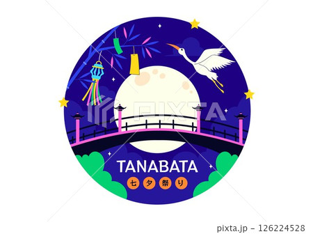 Tanabata Japan Festival Vector Illustration Featuring People Wearing Kimono and Peony Flowers in a National Holiday Flat Style Cartoon Background 126224528