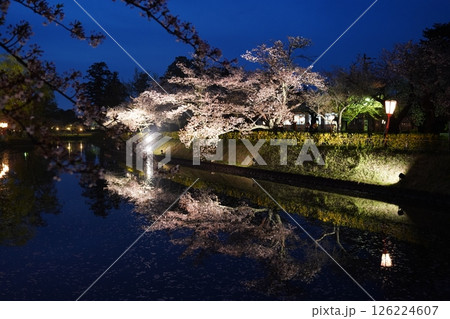 水面に映る夜桜 126224607