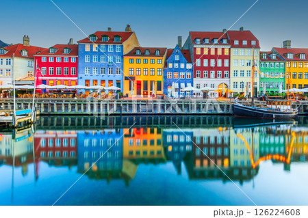 Copenhagen, Denmark. Nyhavn, Kobenhavn iconic water canal. Copenhagen, Denmark. Nyhavn, Kobenhavn iconic water canal. 126224608