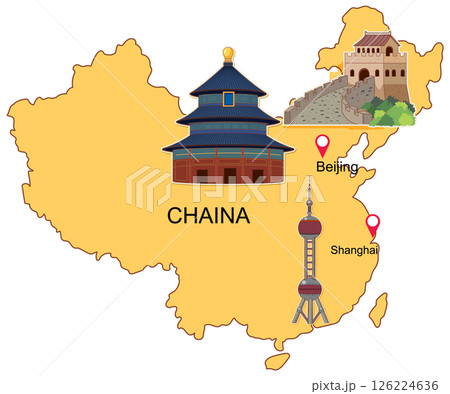 Illustrated Map of China with Landmarks 126224636