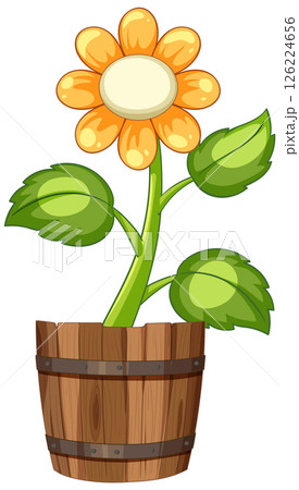 Cheerful Sunflower in Wooden Pot Illustration 126224656