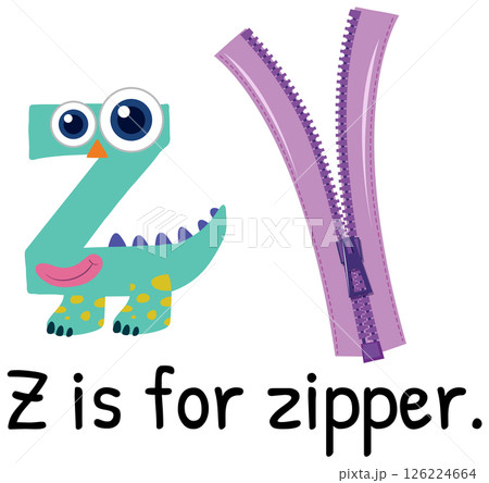Playful Alphabet Z with Dinosaur and Zipper 126224664