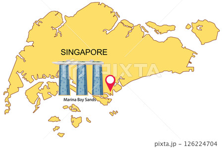 Singapore Map with Marina Bay Sands Illustration Singapore Map with Marina Bay Sands Illustration 126224704