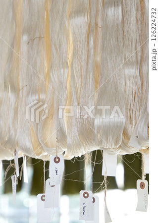 垂れ下がる絹織物の生糸 126224732