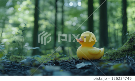 森林浴と自然を楽しむ黄色いおもちゃのラバーダックを描いたAI生成画像 森林浴と自然を楽しむ黄色いおもちゃのラバーダックを描いたAI生成画像 126224749