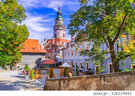Cesky Krumlov is a picturesque Czech town with stunning medieval streets, on Vltava River - Bohemia heritage. 126224943