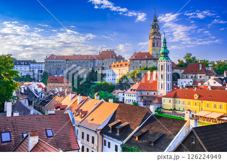 Cesky Krumlov, Czech Republic. Picturesque Bohemian old town with stunning medieval streets. 126224949