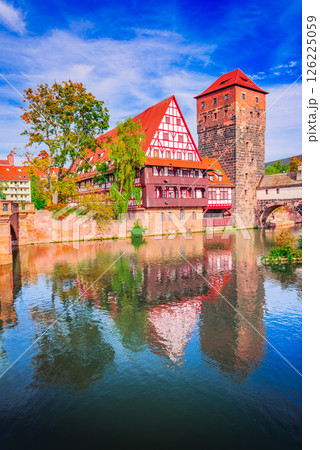 Nuremberg, Germany. Autumn colors on the banks of the Pegnitz River, Franconia - Bavaria. 126225059