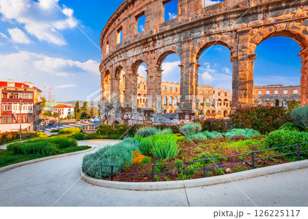 Pula, Croatia. Famous ancient Arena from Roman Empire times, historical Dalmatia. 126225117