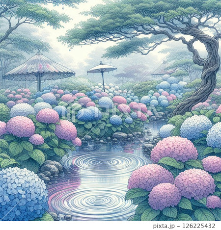 紫陽花と水紋の詩 126225432
