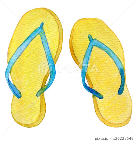水彩イラスト　黄色いビーチサンダル 126225549