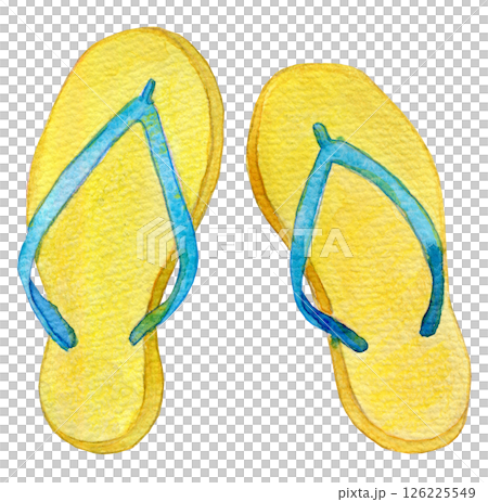 水彩插畫：黃色沙灘涼鞋 126225549
