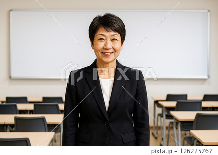 日本人シニア女性教師の笑顔！50代、60代、70代ぐらいの中年マダム先生 126225767