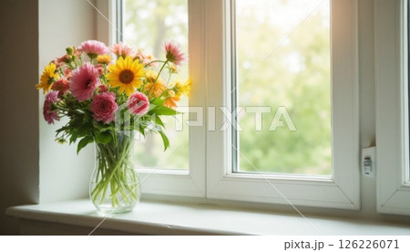 窓辺に飾られた花 126226071