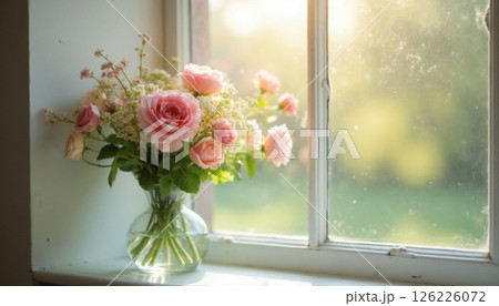 窓辺に置かれた花 126226072