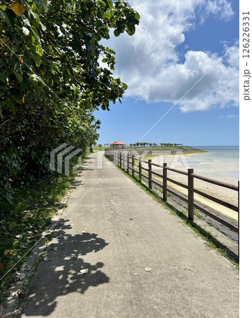 沖縄の海沿いの遊歩道と青空の風景 沖縄の海沿いの遊歩道と青空の風景 126226331