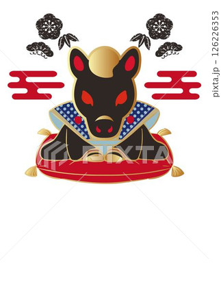 年賀2026　年賀状　2026　福助人形　午年　午　馬　和風　テンプレート　文字　デザイン　イラスト 126226353