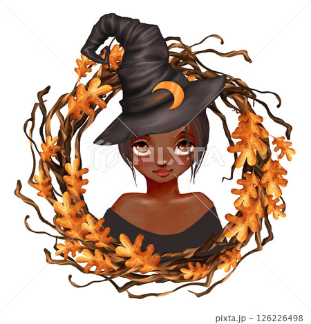 Halloween Cute Girl Witch Illustration on white background Halloween Cute Girl Witch Illustration on white background 126226498