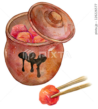 水彩イラスト　梅干し壺 126226577