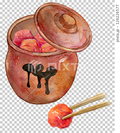 水彩イラスト　梅干し壺 126226577
