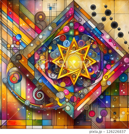 An hyper realistic image of colorful geometric shapes. 126226837