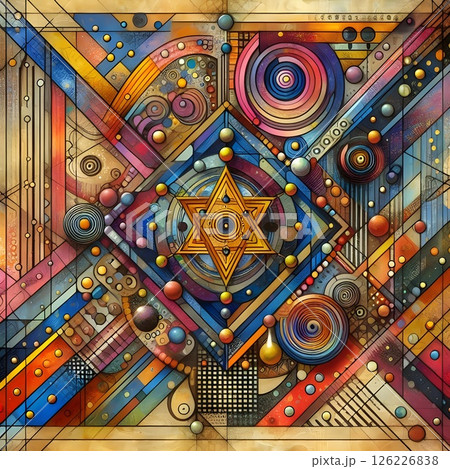 An hyper realistic image of colorful geometric shapes. 126226838