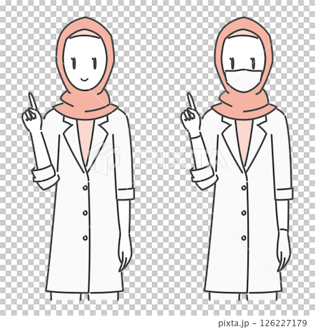 插畫材料：身穿白大褂、頭戴頭巾的女醫生正在講解（穆斯林/穆斯林/單調） 126227179