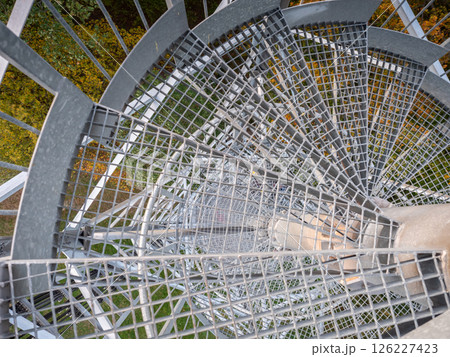 Lookout tower with spiral staircase, Czech Republic, view bottom 126227423