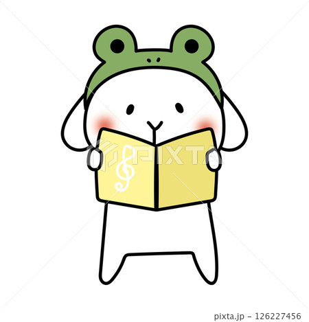 蛙の被り物をして歌をうたう白いうさぎ 126227456