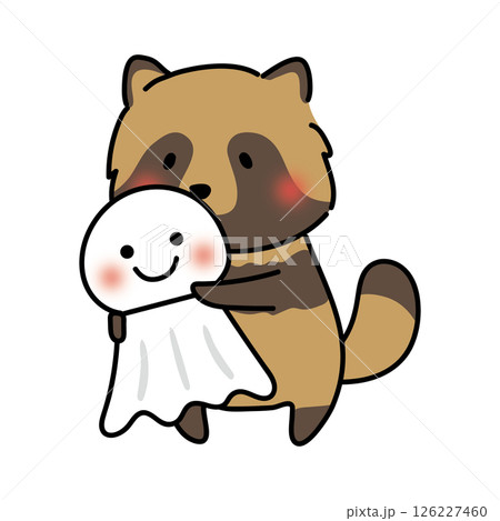 大きなてるてる坊主を持っているタヌキ 126227460