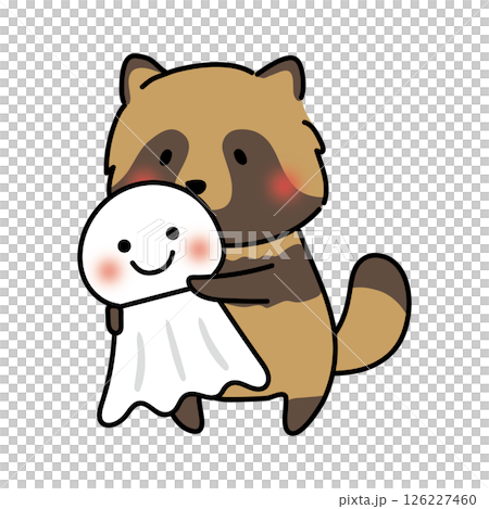 大きなてるてる坊主を持っているタヌキ 126227460