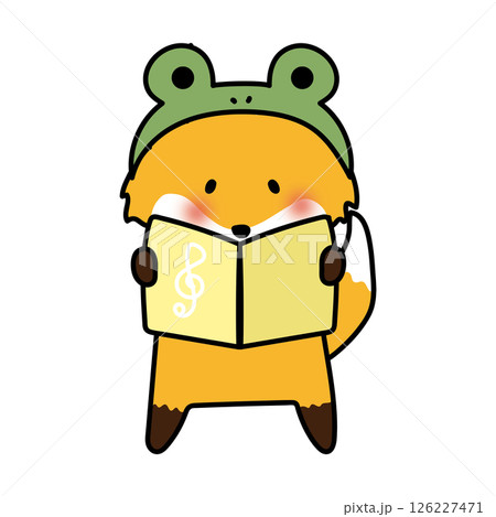 蛙の被り物をして歌をうたうキツネ 126227471