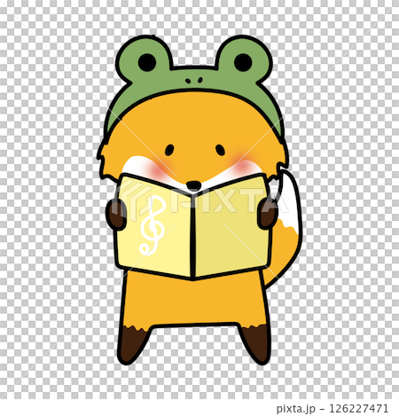 蛙の被り物をして歌をうたうキツネ 126227471