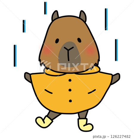 合羽を着て雨を喜ぶカピバラ 合羽を着て雨を喜ぶカピバラ 126227482