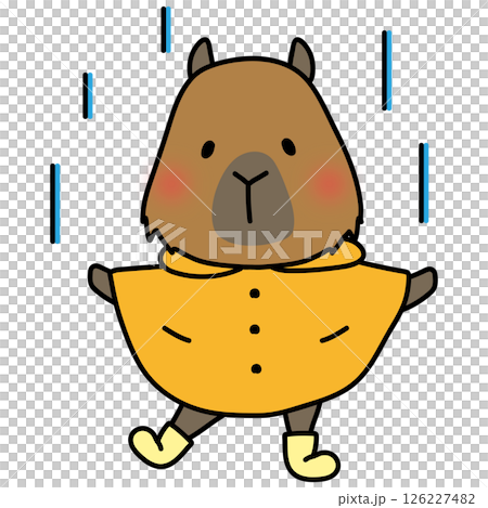 合羽を着て雨を喜ぶカピバラ 合羽を着て雨を喜ぶカピバラ 126227482