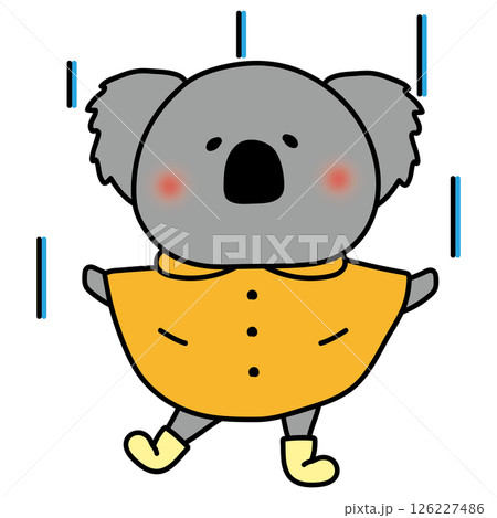 合羽を着て雨を喜ぶコアラ 合羽を着て雨を喜ぶコアラ 126227486