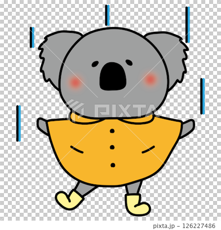 無尾熊穿著雨衣享受雨水 無尾熊穿著雨衣享受雨水 126227486