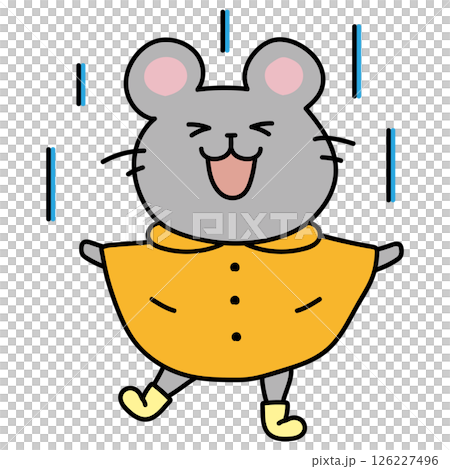 一隻穿著雨衣享受雨水的老鼠 126227496