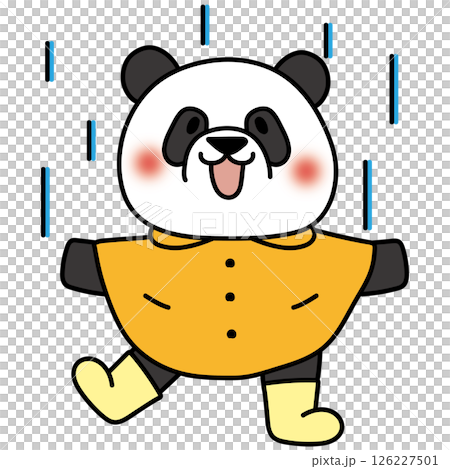 熊貓穿著雨衣享受雨水 熊貓穿著雨衣享受雨水 126227501