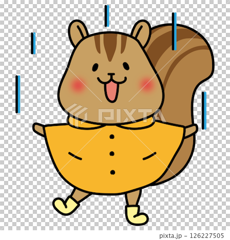 A squirrel wearing a raincoat and enjoying the rain A squirrel wearing a raincoat and enjoying the rain 126227505