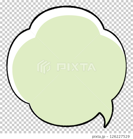 具有手繪線條畫風格的簡單對話泡泡。四個蓬鬆的雲朵形狀，尾巴在右邊，顏色時尚。 126227529