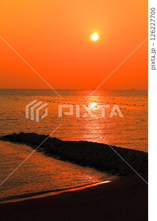 夕方の穏やかな海 126227700