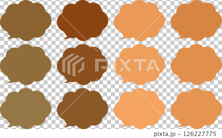 一組蓬鬆的雲狀氣泡。各種棕色的氣泡。對話泡泡的尖端位於左下方。 一組蓬鬆的雲狀氣泡。各種棕色的氣泡。對話泡泡的尖端位於左下方。 126227775