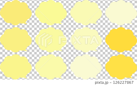 A set of yellow, orange, and skin-colored speech bubbles. Cloud-shaped. The tip of the speech bubble is at the bottom right. 126227867