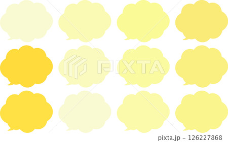 黄色、オレンジ色、肌色の吹き出しセット。雲の形。吹き出しの先端は左下 126227868