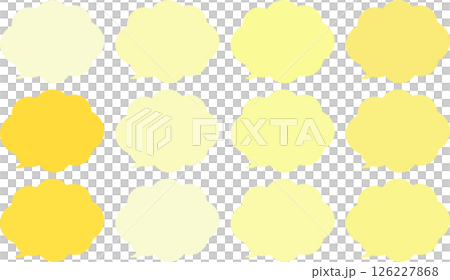 A set of yellow, orange, and skin-toned speech bubbles. Cloud-shaped. The tip of the speech bubble is at the bottom left. 126227868
