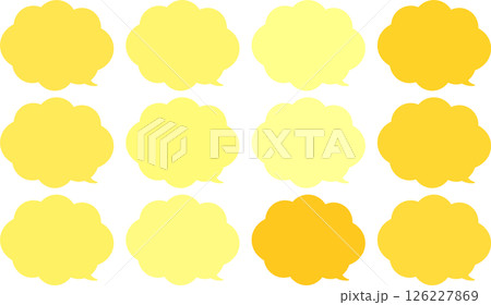 黄色、オレンジ色、肌色の吹き出しセット。雲の形。吹き出しの先端は右下 黄色、オレンジ色、肌色の吹き出しセット。雲の形。吹き出しの先端は右下 126227869