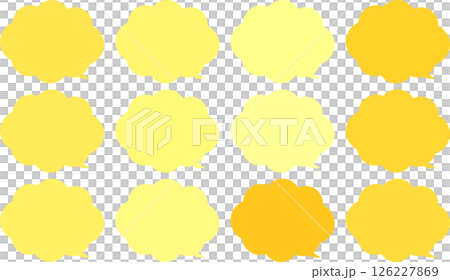 A set of yellow, orange, and skin-colored speech bubbles. Cloud-shaped. The tip of the speech bubble is at the bottom right. A set of yellow, orange, and skin-colored speech bubbles. Cloud-shaped. The tip of the speech bubble is at the bottom right. 126227869
